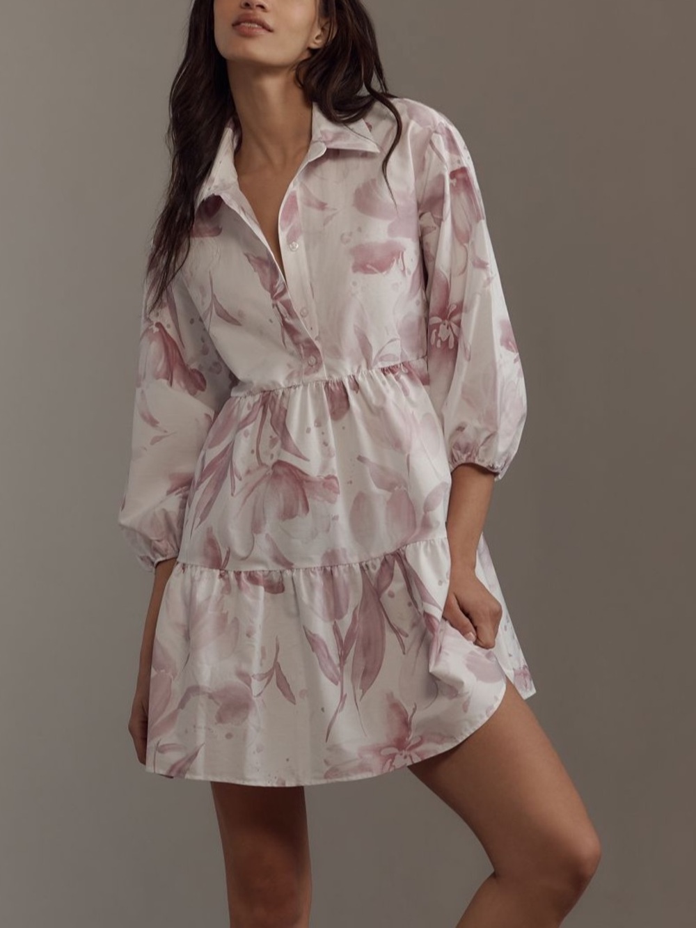 Maeve White with Dusty Rose Floral Brushprint Dress